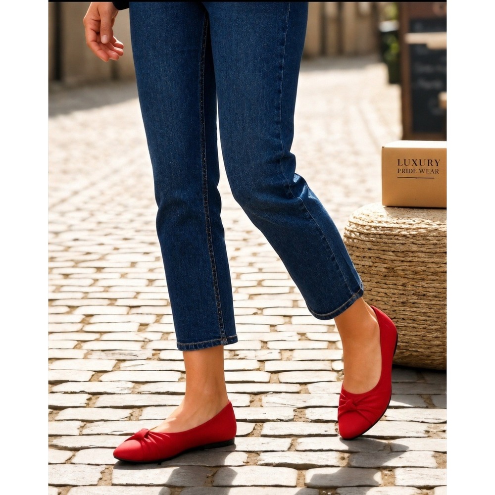 VIVAIA Red Knotted Bow Pointed Toe Knit Ballet Flats EU 39.5 US 8.5